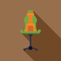 Gaming chair icon with long shadow representing comfortable seat for gamers vector