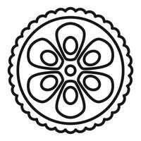 Round citrus fruit slice with seeds line art drawing vector