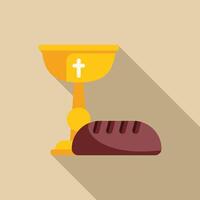 Golden chalice and bread representing christian communion ceremony vector