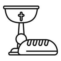 Chalice with a cross standing near a loaf of bread for the eucharist vector