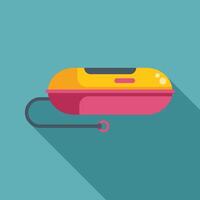 Yellow and pink inflatable bumper boat floating on water with long shadow vector