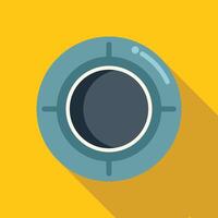 Round spaceship window pointing at dark side of planet in flat design vector