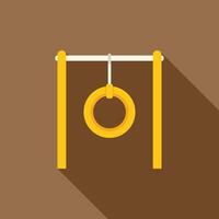 Yellow gymnastic ring hanging on a crossbar, flat design with long shadow vector