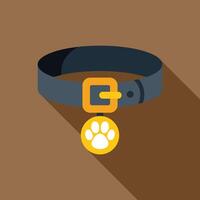 Dog collar with golden paw badge is lying on brown background vector