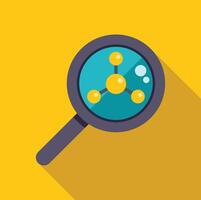 Magnifying glass showing molecule structure, scientific discovery concept vector