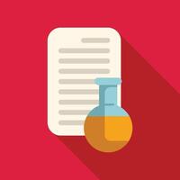 Round bottom flask standing near paper document describing chemical experiment vector