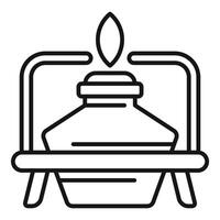 Chemical flask being heated on tripod with fire icon vector