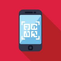 Smartphone scanning qr code on red background vector