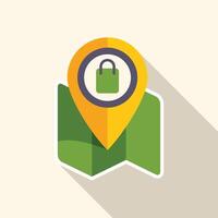 Shopping bag inside gps map pointer over folded map vector