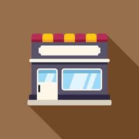 Small business storefront building with awning and large window display vector