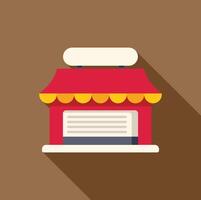 Red shop building with closed shutters having blank signboard on top for customization vector