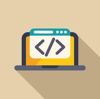 Laptop showing html code on screen with shadow vector