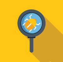 Magnifying glass showing a bug for debugging software and websites vector