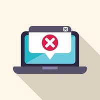 Modern laptop displaying error message with cross mark symbol vector