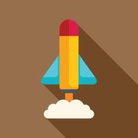 Rocket launching leaving smoke trail in flat design vector