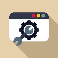 Wrench optimizing gear inside web browser window for seo vector