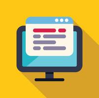 Desktop computer displaying website homepage with long shadow vector
