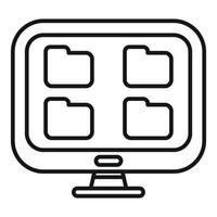 Computer monitor displaying four folders for data storage vector