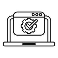 Laptop showing web page with checked gear icon for system update vector