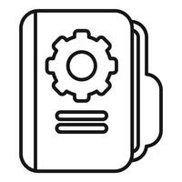 Technical documentation folder with cogwheel icon showing development process vector