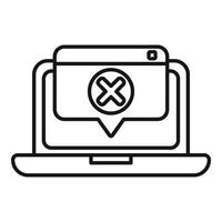 Laptop showing error message with cross mark icon vector