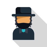 Jewish man wearing traditional clothes and hat with payot sidecurls flat design icon vector
