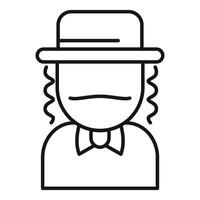 Jewish man wearing traditional hat and payot sidelocks line icon vector