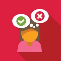 Woman making decision choosing between right and wrong checkmark or cross symbol vector