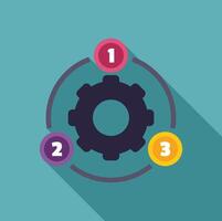Workflow process management with gear and steps 1 2 3 vector