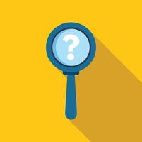 Magnifying glass showing question mark on yellow background vector