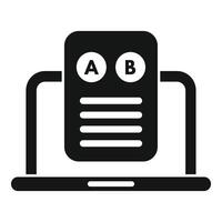Online testing icon. Choosing a or b answers on laptop screen vector