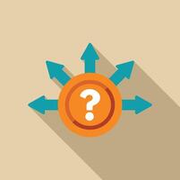 Question mark choosing the right direction with arrows pointing out from center vector