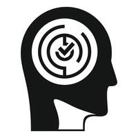 Human head silhouette with check mark representing problem solving vector