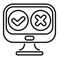 Computer screen displaying checkmark and cross sign for decision making vector