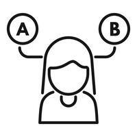 Woman choosing between option a or option b icon vector