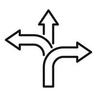 Three arrows pointing in different directions with one going straight up vector