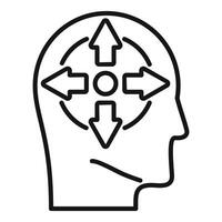 Human head profile with arrows pointing in different directions representing decision making vector