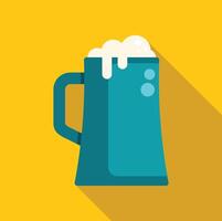 Blue beer mug overflowing with beer head on yellow background vector