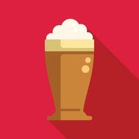 Tall glass with beer overflowing with foam on red background vector