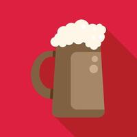 Brown beer glass full of lager with bubbles on red background vector