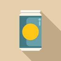Closed aluminum can with yellow label is standing on light brown background vector