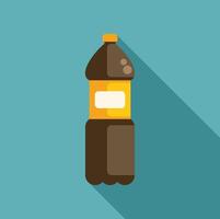 Plastic bottle with yellow label containing dark liquid on blue background vector