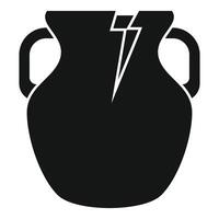 Black broken ancient greek amphora icon showing damage vector