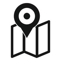 Black location pin icon pointing at folded paper map vector