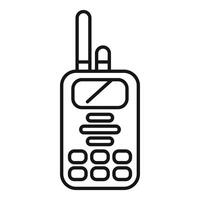 Portable radio transmitter with antenna for communication is drawn in outline style vector