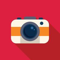 Retro style camera casting long shadow on red background vector