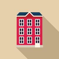 Red three story residential building casting long shadow vector