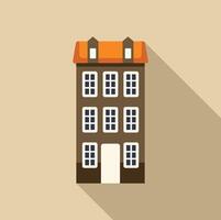Urban residential building facade with long shadow in flat design style vector