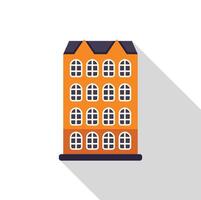 Tall orange apartment building with many windows and long shadow vector