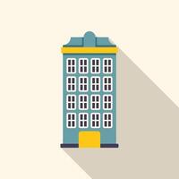 Narrow apartment building with many windows flat icon with long shadow vector
